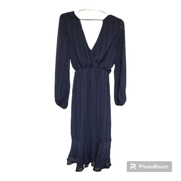 NSR fdress size small navy blue faux wrap textured evening - Picture 2 of 9